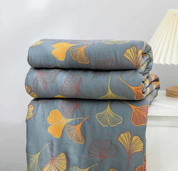 Throw Blanket with Ginkgo Leaf Pattern