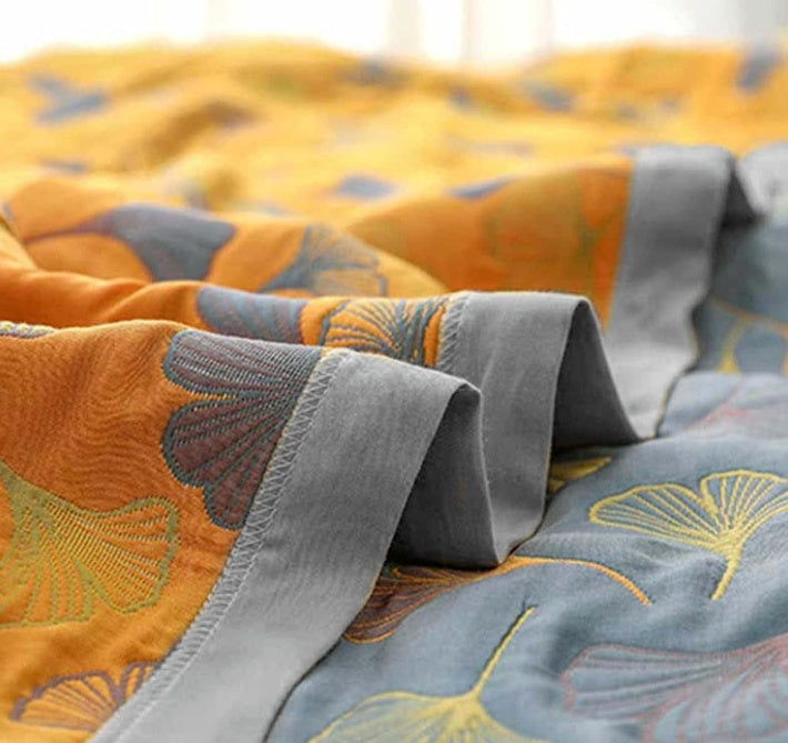 Throw Blanket with Ginkgo Leaf Pattern