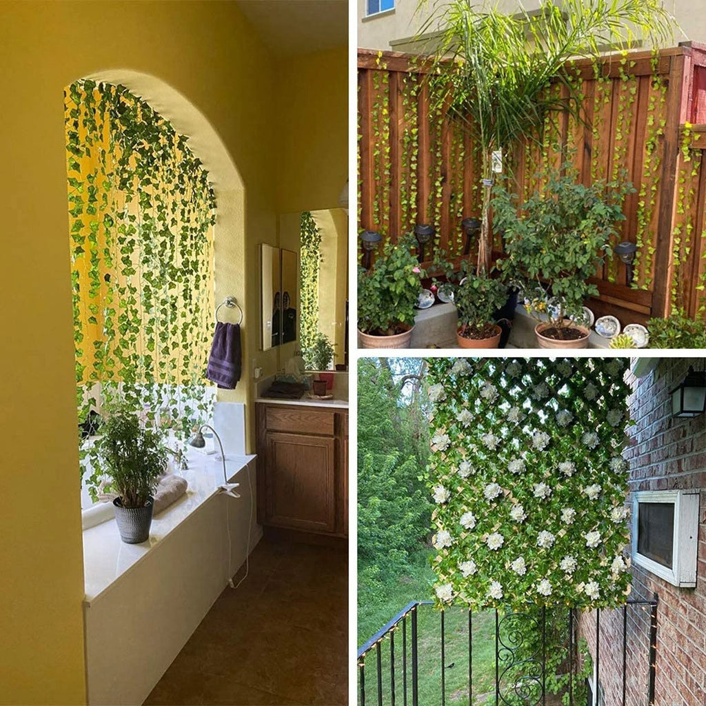 Artificial Ivy Garland | Lifelike Green Leaves & Maintenance-Free | Set of 12