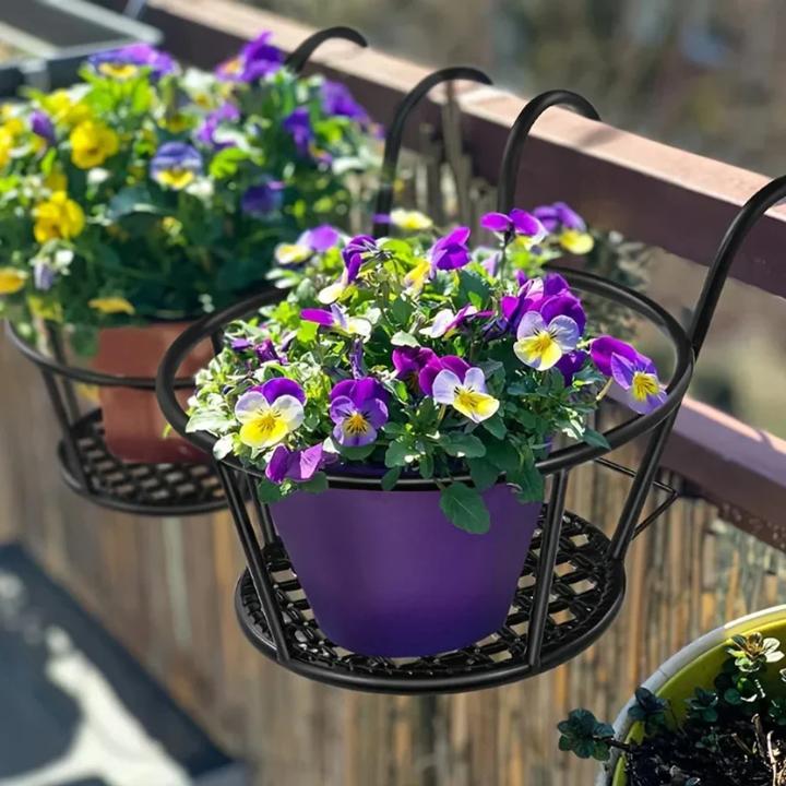 Balcony Pot Hangers | Hook-On No-Drill & Open-Grid Drainage | Set of 3
