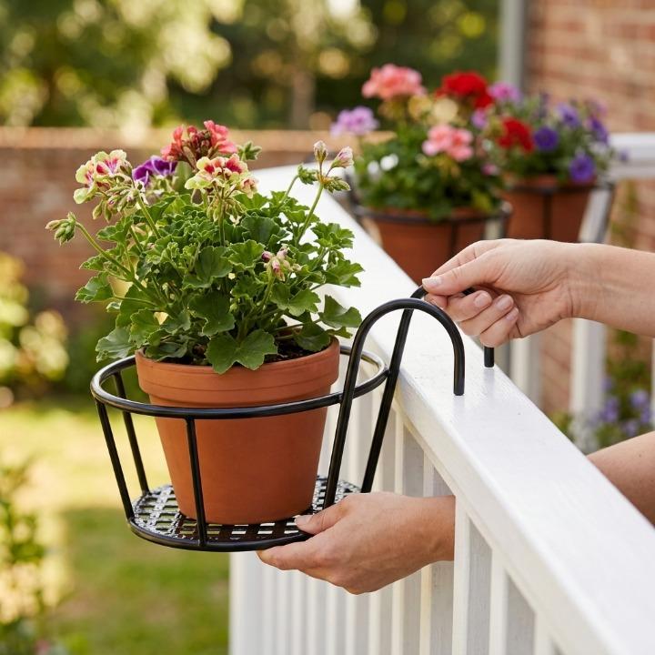 Balcony Pot Hangers | Hook-On No-Drill & Open-Grid Drainage | Set of 3