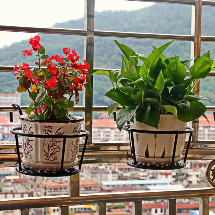 Balcony Pot Hangers | Hook-On No-Drill & Open-Grid Drainage | Set of 3