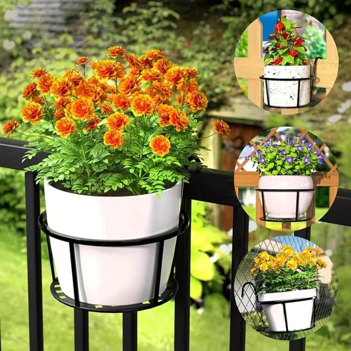 Balcony Pot Hangers | Hook-On No-Drill & Open-Grid Drainage | Set of 3
