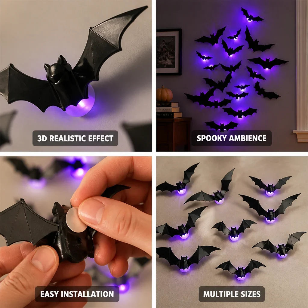 Bat Wall Light | 3D Flight Effect & Purple LED | 12–72 Pieces