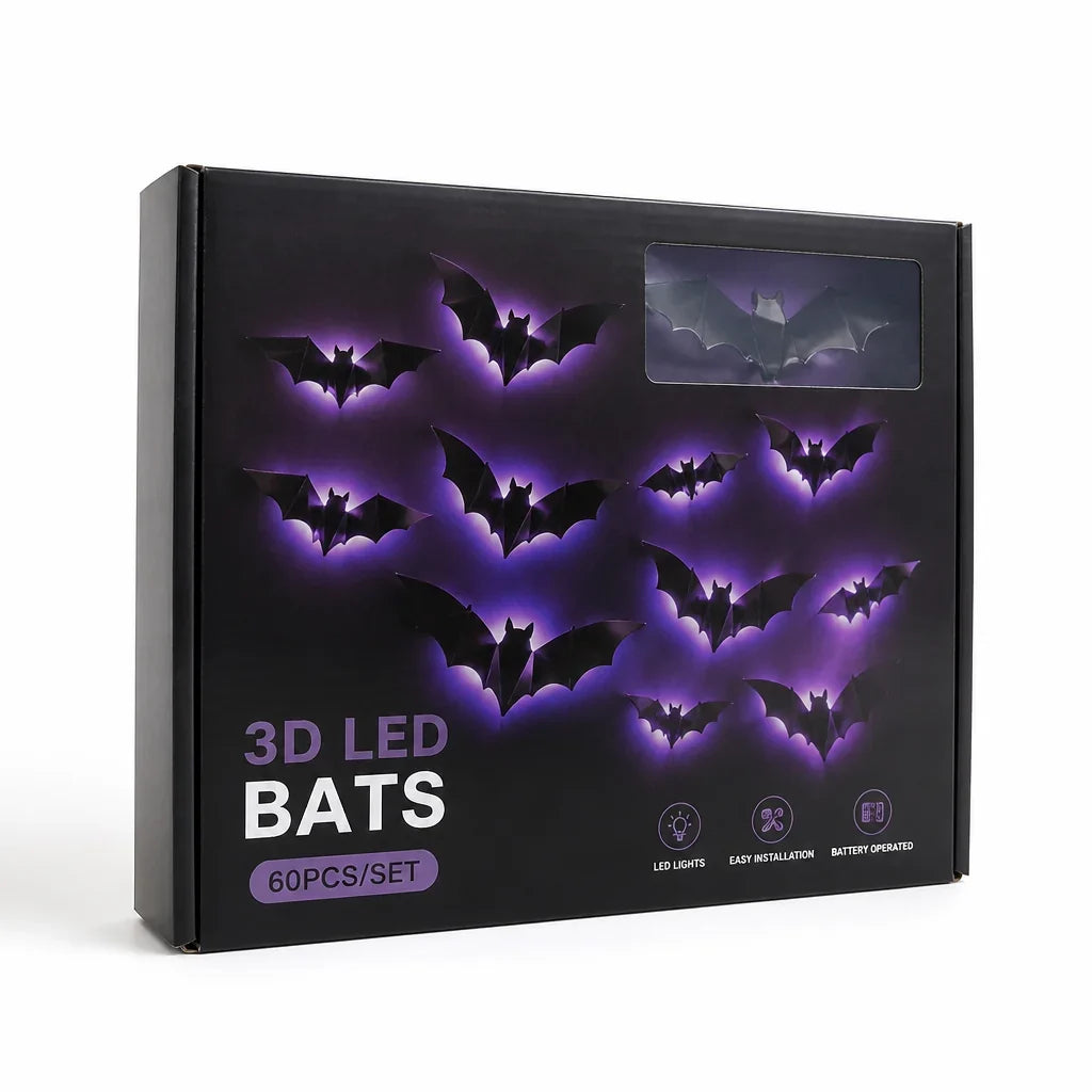 Bat Wall Light | 3D Flight Effect & Purple LED | 12–72 Pieces