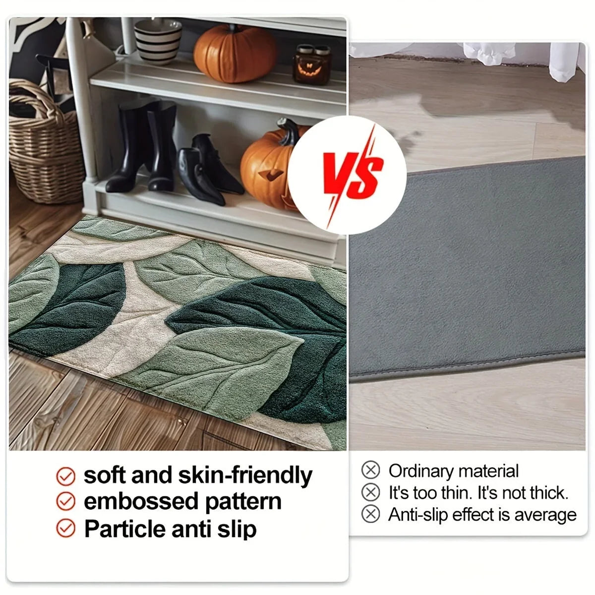 Bath Mat | Microfiber, Quick-Drying & Non-Slip Backing | Leaf Pattern
