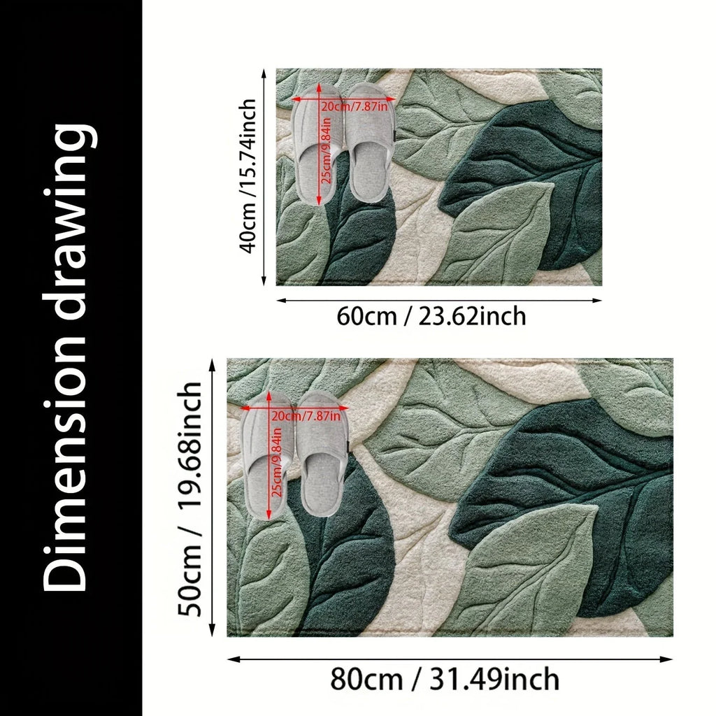Bath Mat | Microfiber, Quick-Drying & Non-Slip Backing | Leaf Pattern