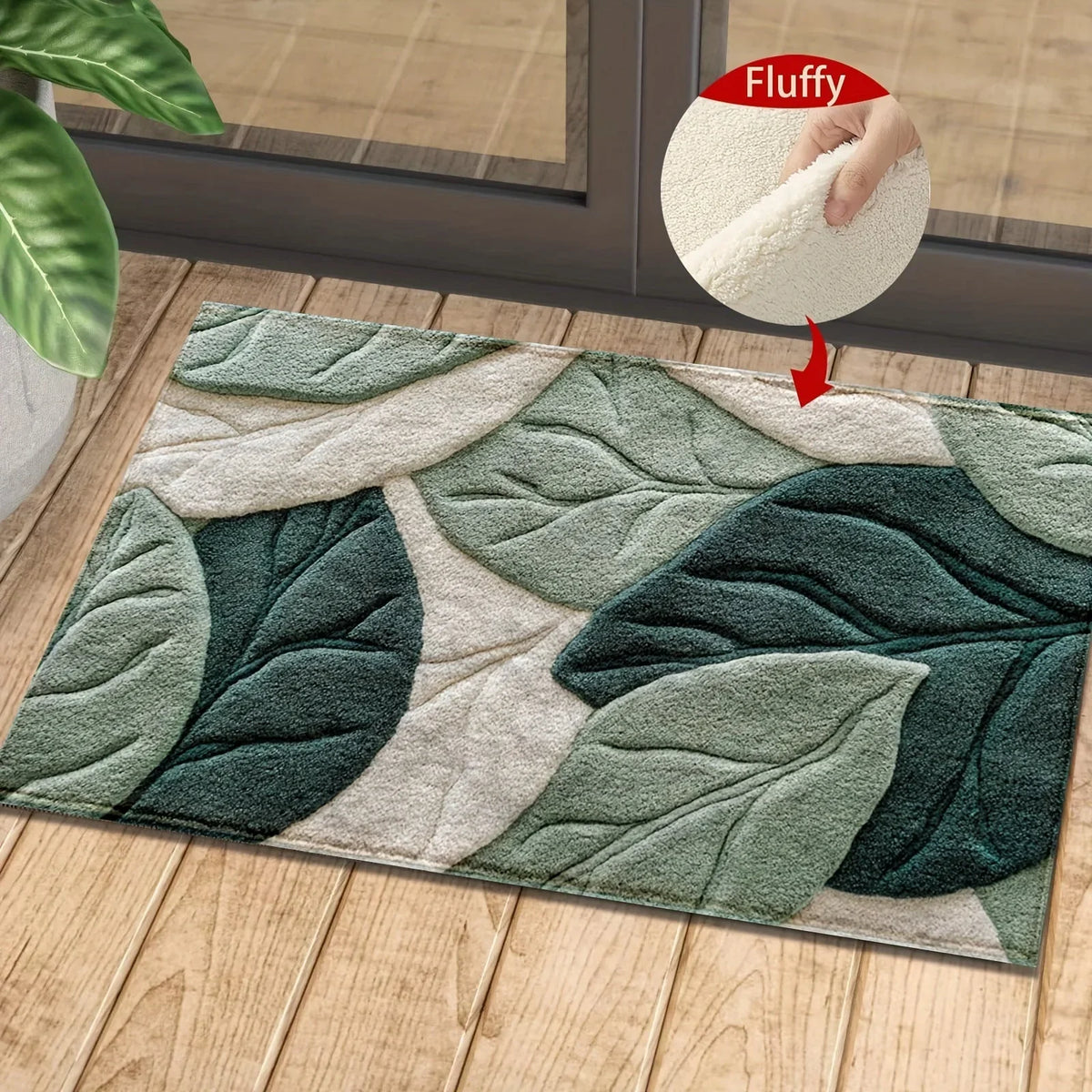 Bath Mat | Microfiber, Quick-Drying & Non-Slip Backing | Leaf Pattern