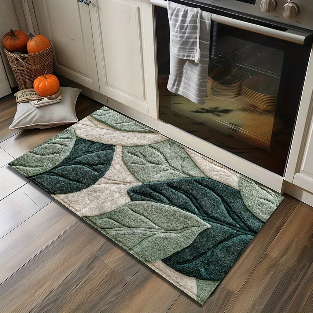 Bath Mat | Microfiber, Quick-Drying & Non-Slip Backing | Leaf Pattern