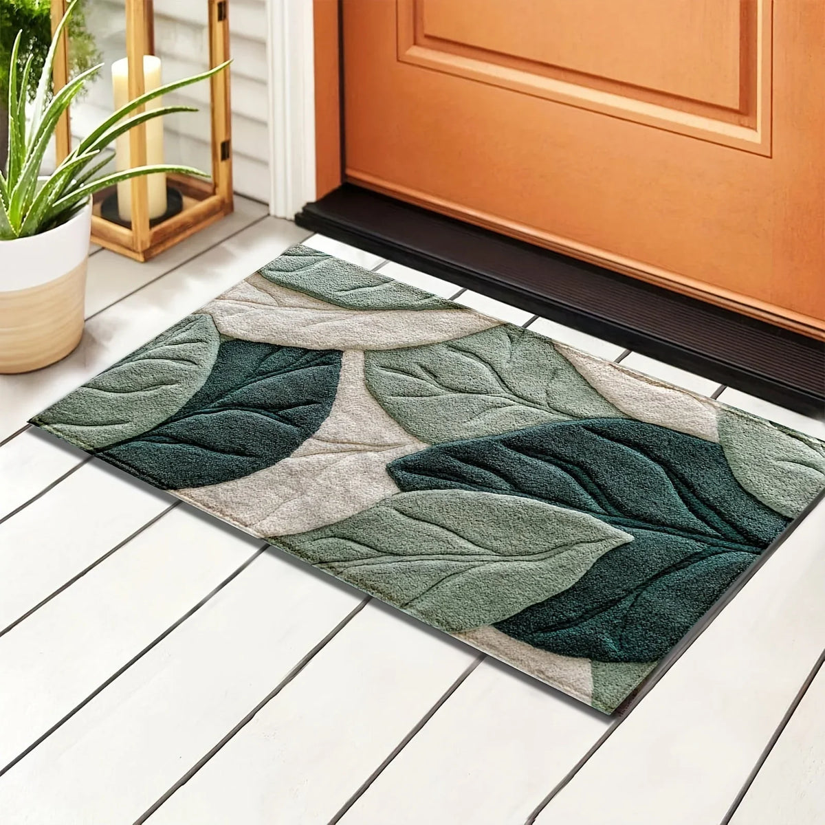 Bath Mat | Microfiber, Quick-Drying & Non-Slip Backing | Leaf Pattern