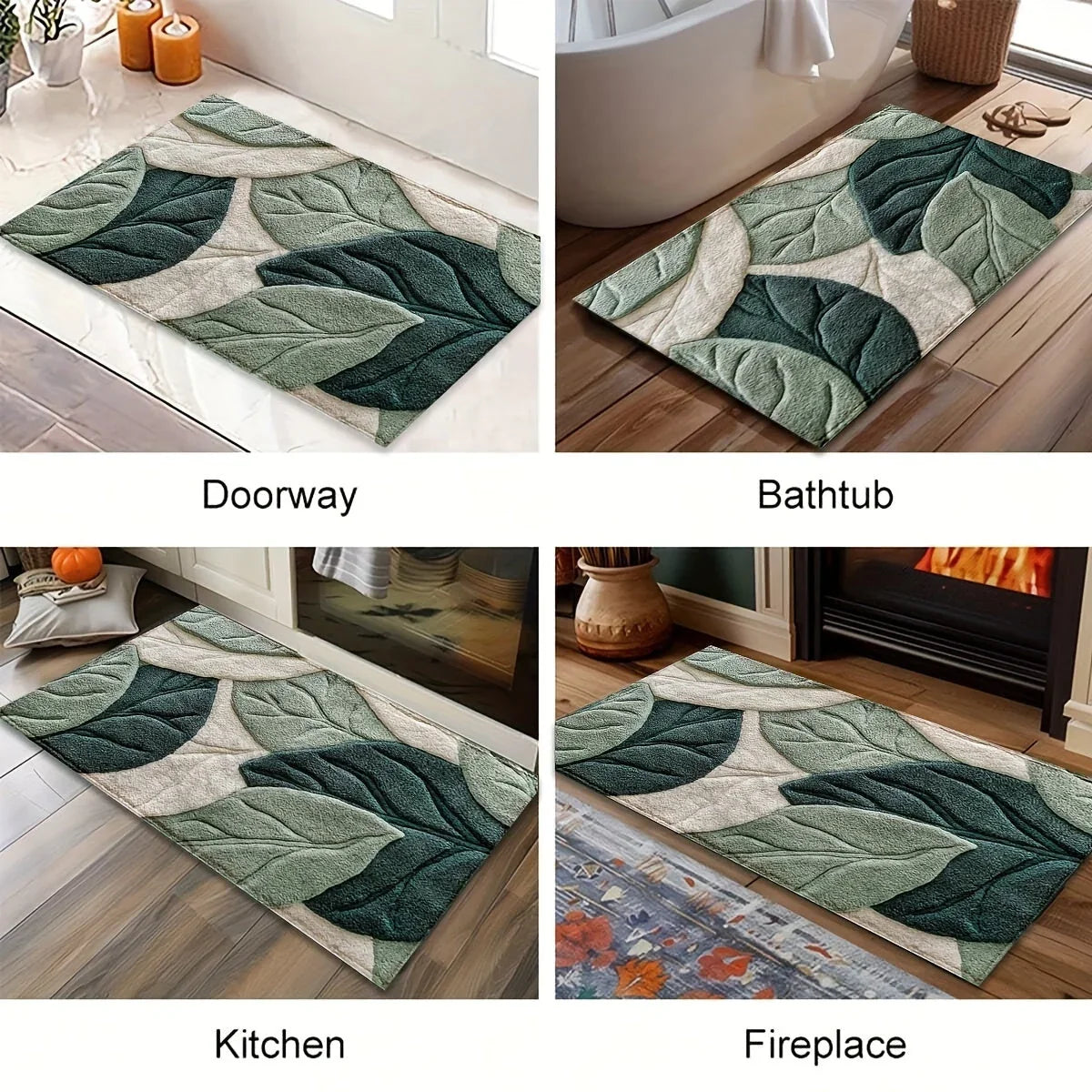 Bath Mat | Microfiber, Quick-Drying & Non-Slip Backing | Leaf Pattern