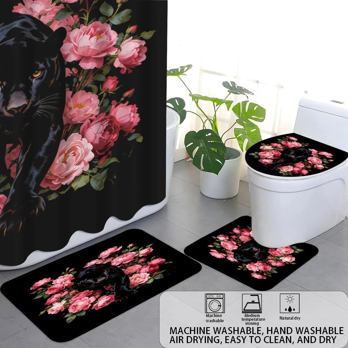 Bathroom Set | Autumn Leaf Print & Quick-Drying | 4-Piece Set