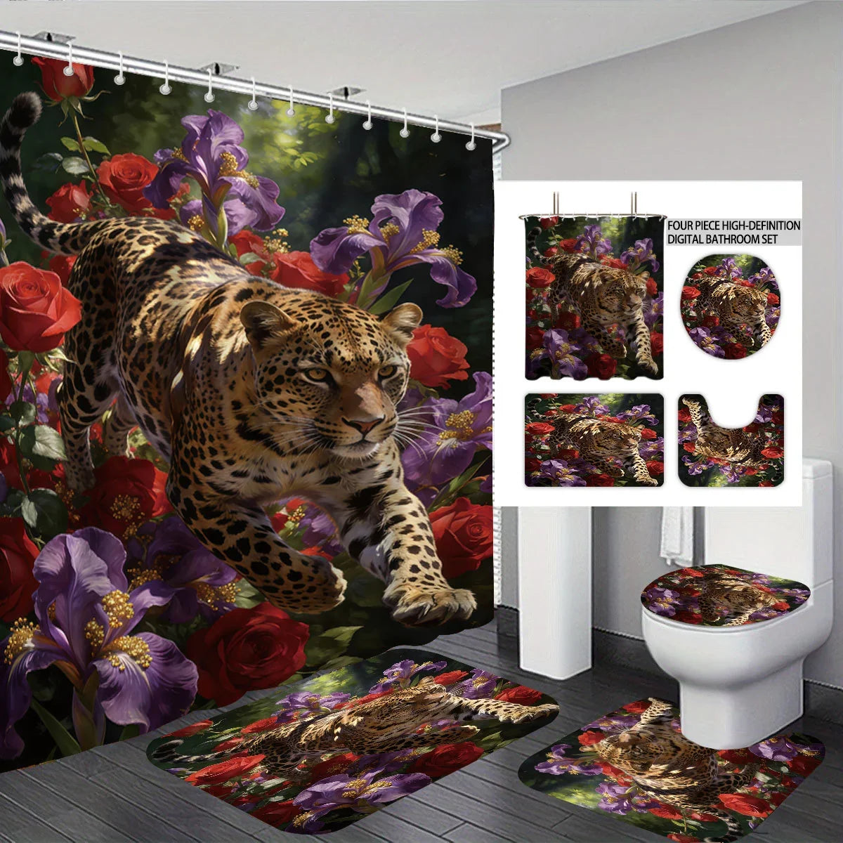 Bathroom Set | Autumn Leaf Print & Quick-Drying | 4-Piece Set