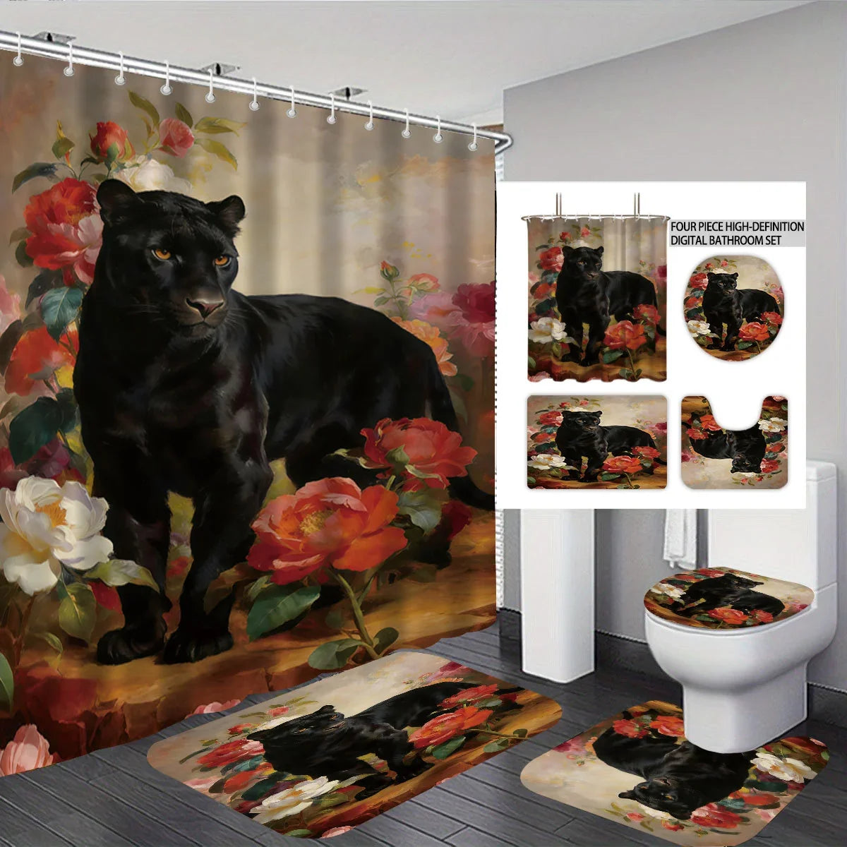 Bathroom Set | Autumn Leaf Print & Quick-Drying | 4-Piece Set