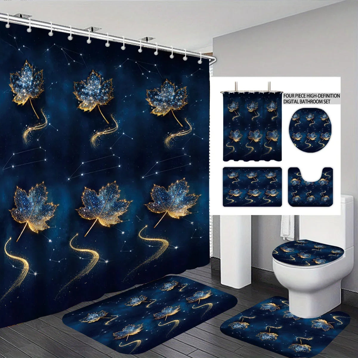 Bathroom Set | Autumn Leaf Print & Quick-Drying | 4-Piece Set