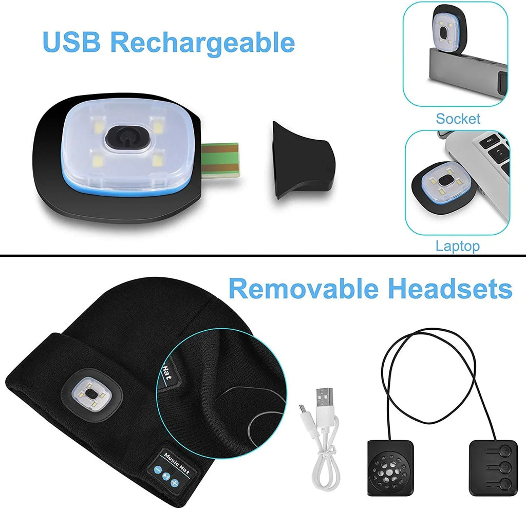 Beanie Hat | Bluetooth 5.0 & Detachable USB-Rechargeable LED | One Size