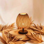 Bedside Lamp | Handwoven Rattan Shade & Solid Wood Base | 1.8 m Cord