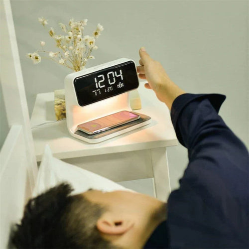 Bedside Lamp | Touch-Dimmable LED, Wireless Charger & Digital Alarm Clock