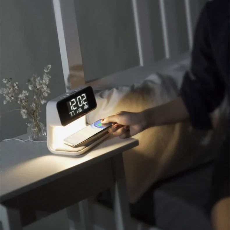 Bedside Lamp | Touch-Dimmable LED, Wireless Charger & Digital Alarm Clock