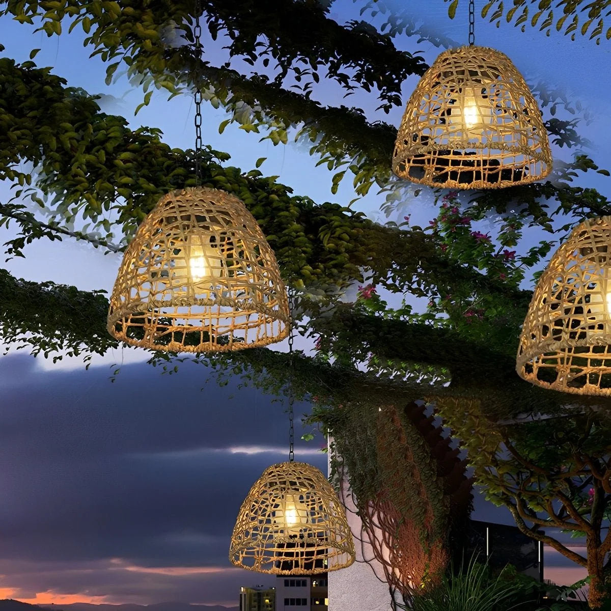Bell Lantern | Handwoven Rattan & Solar-Powered | Includes Chain