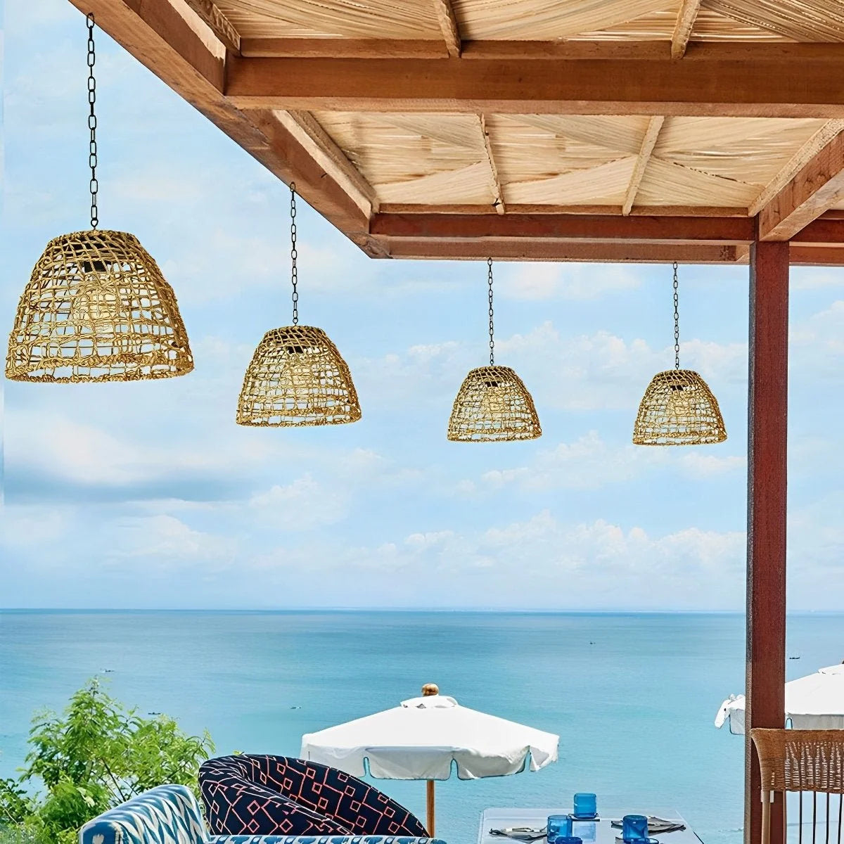 Bell Lantern | Handwoven Rattan & Solar-Powered | Includes Chain