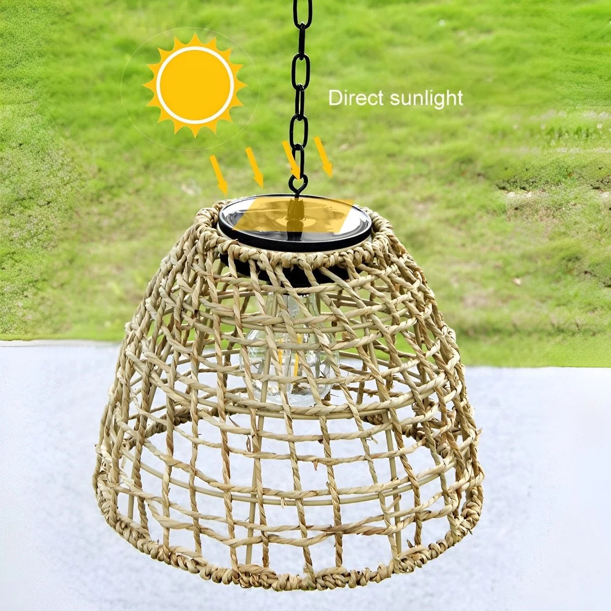 Bell Lantern | Handwoven Rattan & Solar-Powered | Includes Chain