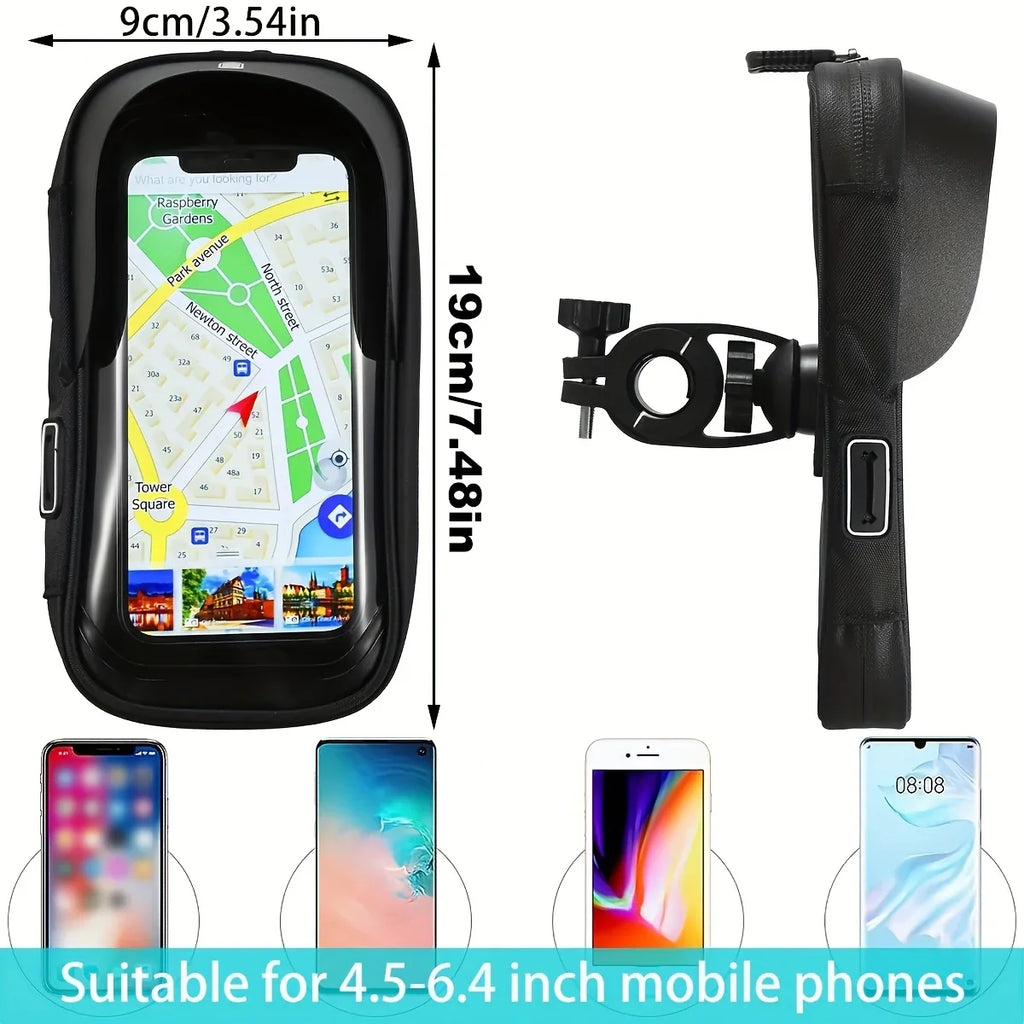 Bike & Motorcycle Phone Mount | Waterproof TPU & 360° Rotation | Fits 4.5-6.4 Inch