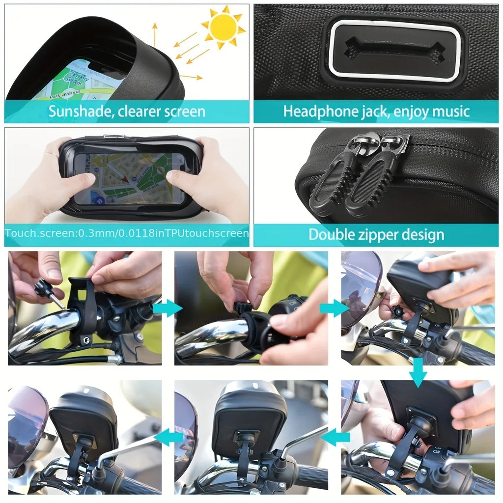 Bike & Motorcycle Phone Mount | Waterproof TPU & 360° Rotation | Fits 4.5-6.4 Inch