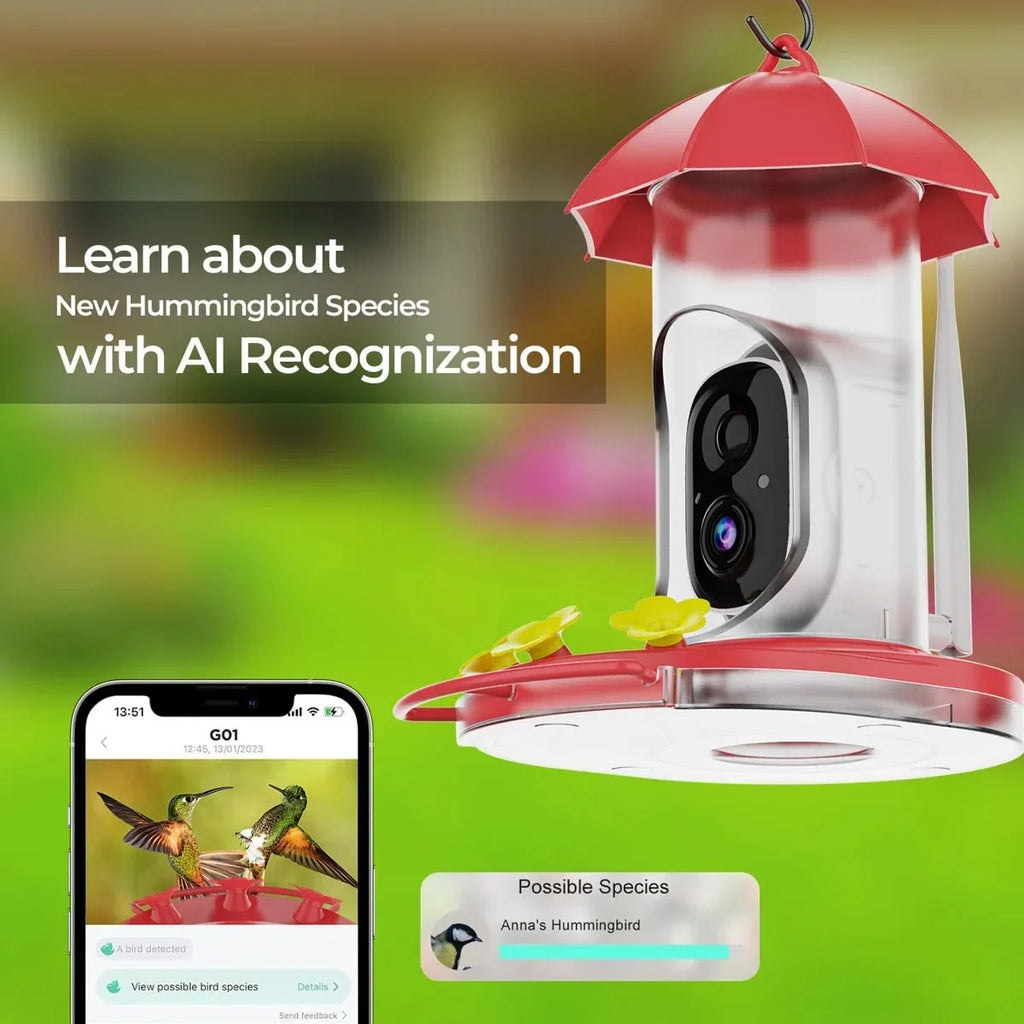 Bird Feeder | 1080P Wide-Angle Camera & Battery-Powered Wi-Fi