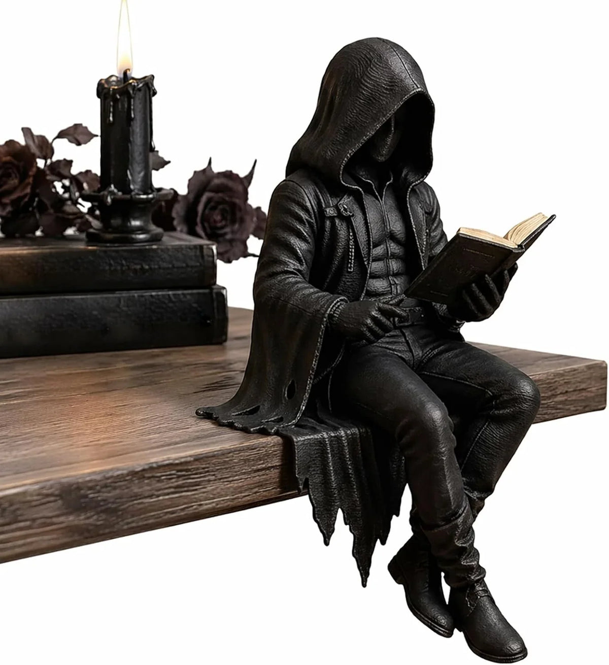 Bookshelf Figurine | Resin Dark Academia Hooded Reader | 7.5 × 7.5 cm