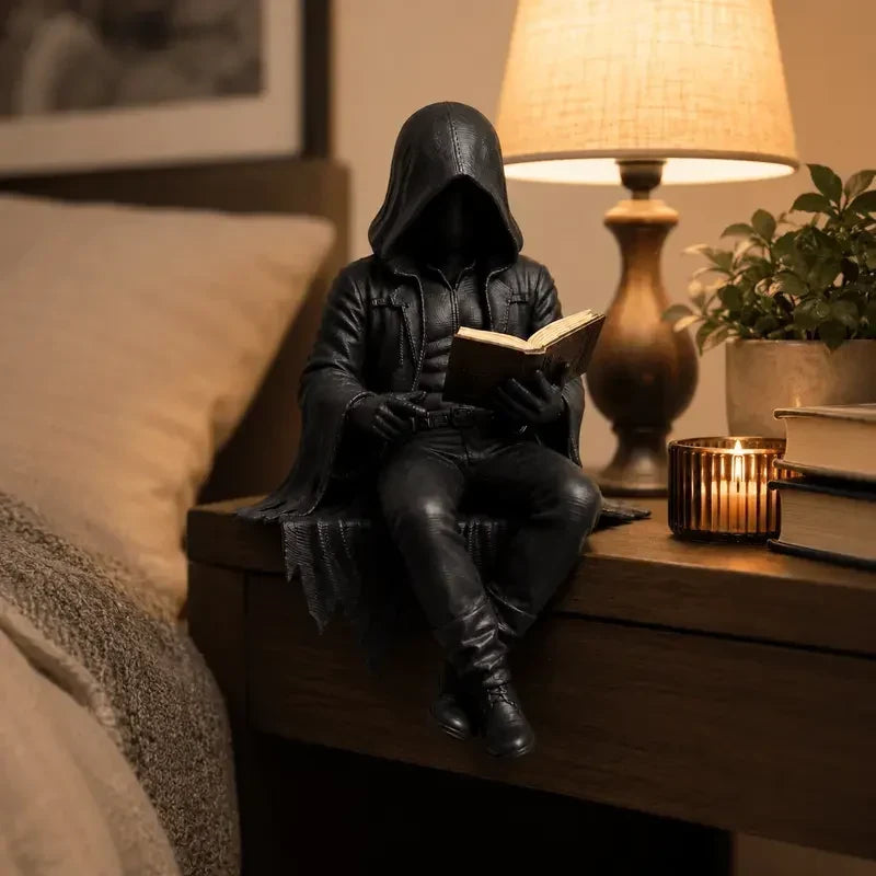 Bookshelf Figurine | Resin Dark Academia Hooded Reader | 7.5 × 7.5 cm