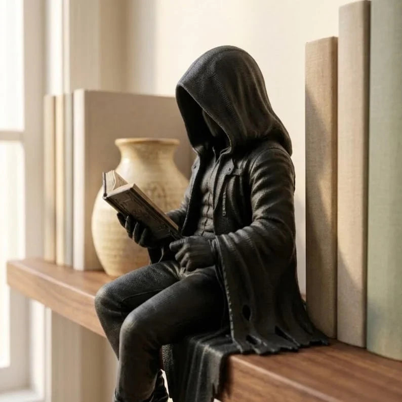 Bookshelf Figurine | Resin Dark Academia Hooded Reader | 7.5 × 7.5 cm