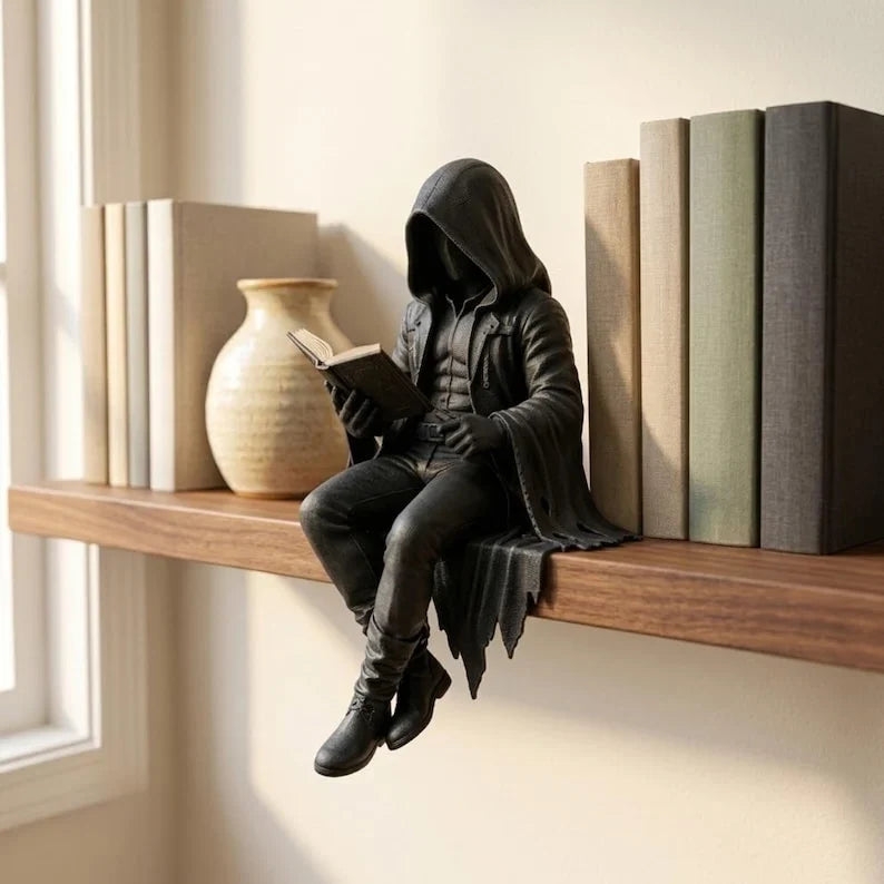 Bookshelf Figurine | Resin Dark Academia Hooded Reader | 7.5 × 7.5 cm