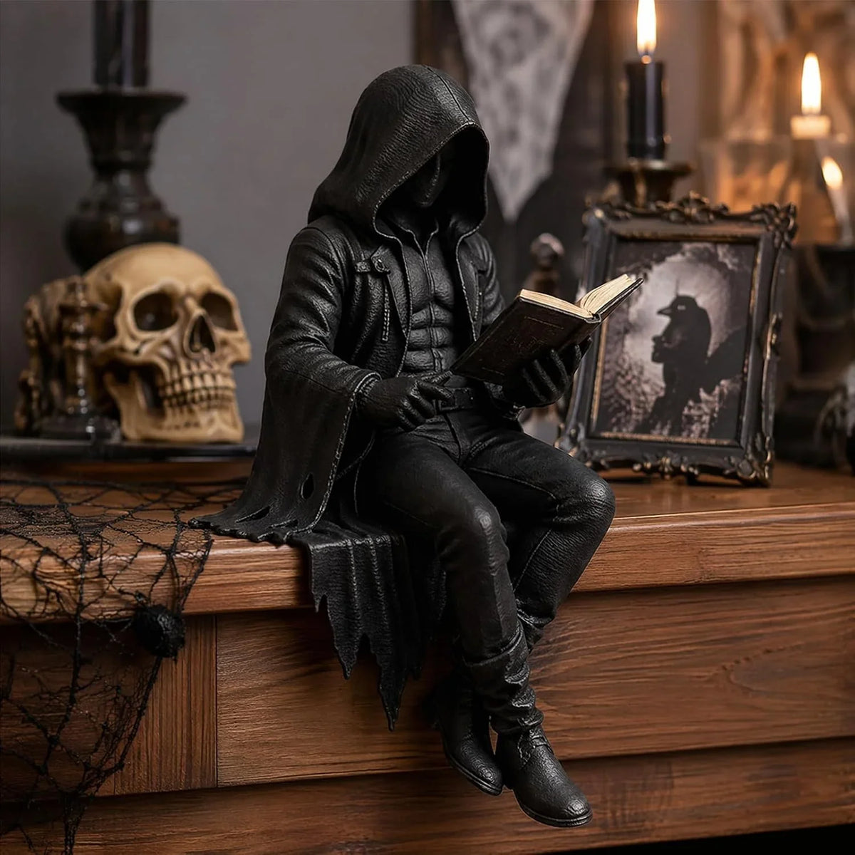 Bookshelf Figurine | Resin Dark Academia Hooded Reader | 7.5 × 7.5 cm