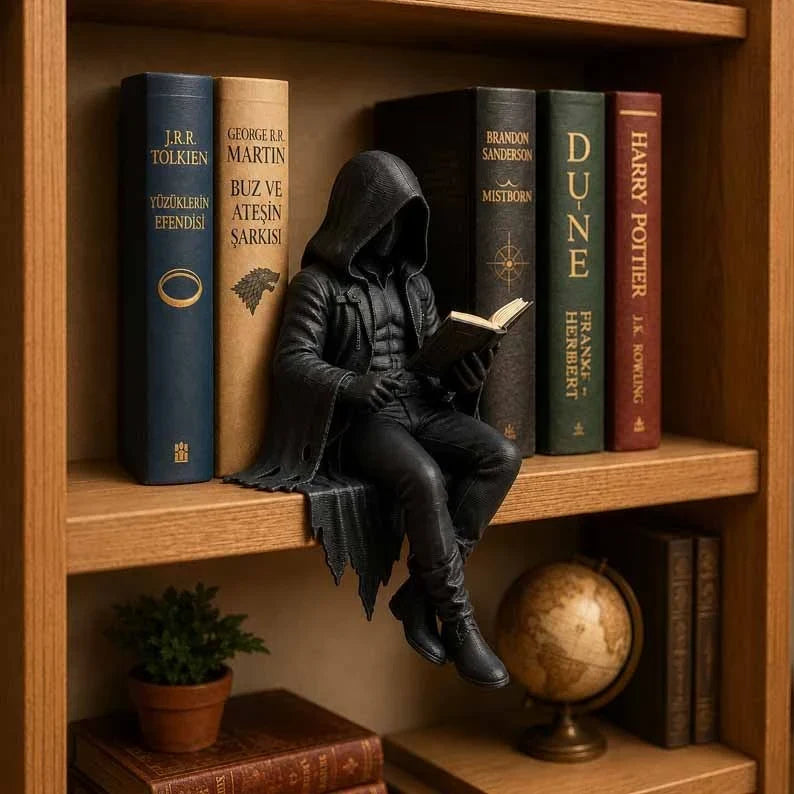 Bookshelf Figurine | Resin Dark Academia Hooded Reader | 7.5 × 7.5 cm
