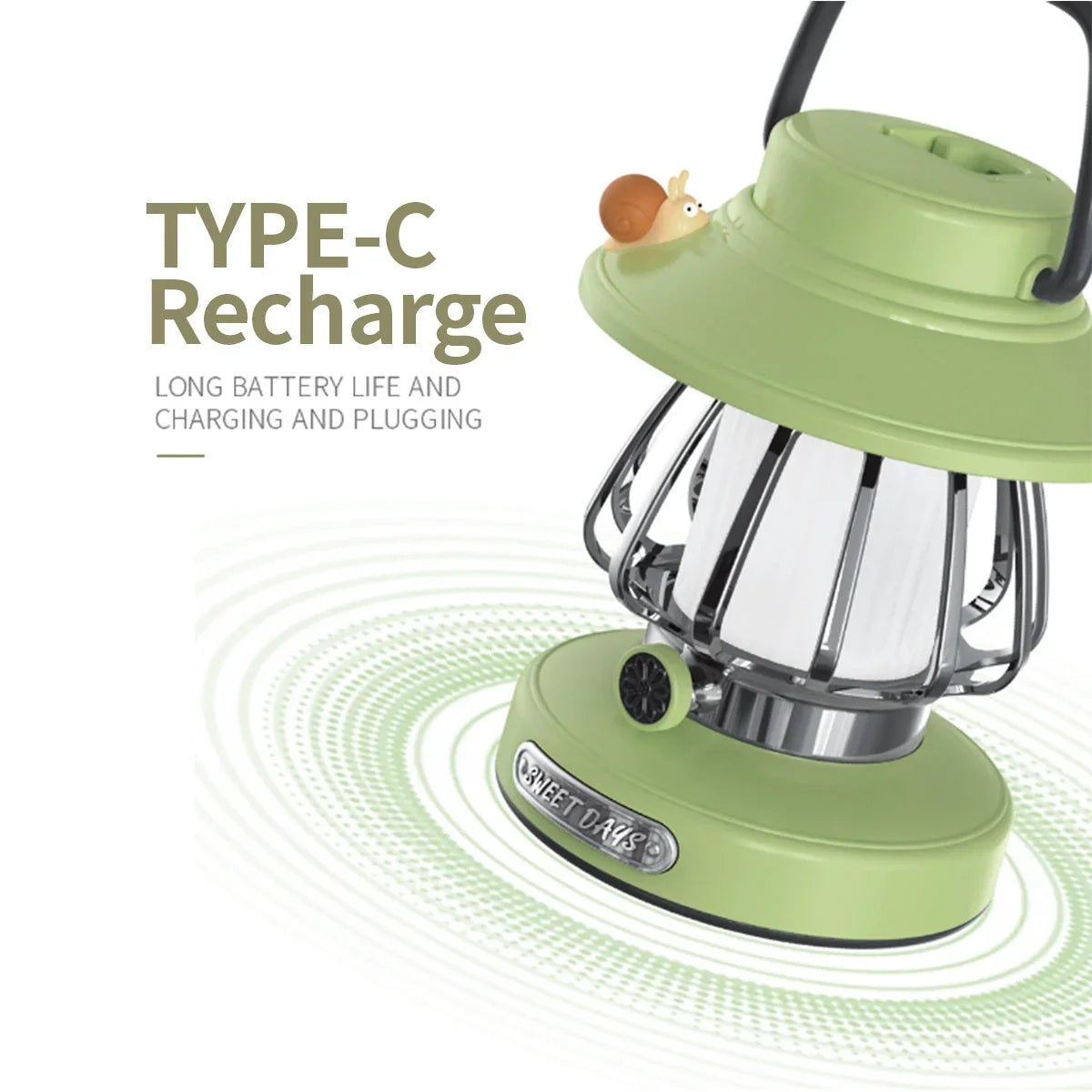 Camping Lantern | USB Rechargeable & Portable Warm Light | Retro Snail Design