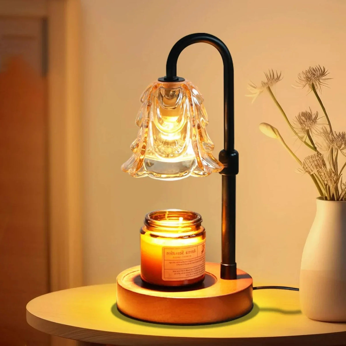 Candle Warmer Lamp | Flower Glass Shade & Adjustable Heating | 2/4/8-Hour Timer
