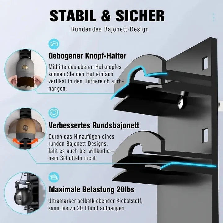 Cap Wall Mount | Slim Space-Saving | Holds Up To 10 Caps