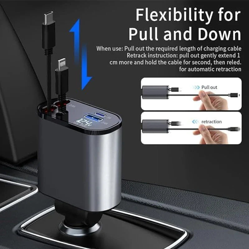 Car Charger | Retractable Cable & Fast Charging | 12–24V
