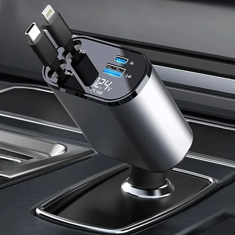 Car Charger | Retractable Cable & Fast Charging | 12–24V