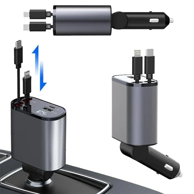 Car Charger | Retractable Cable & Fast Charging | 12–24V