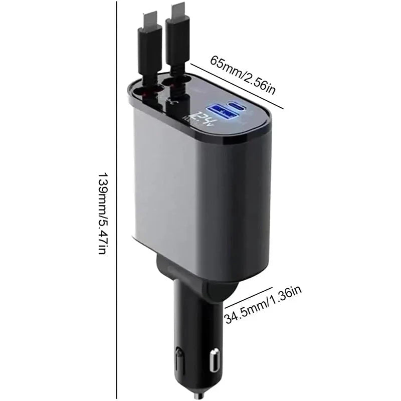 Car Charger | Retractable Cable & Fast Charging | 12–24V