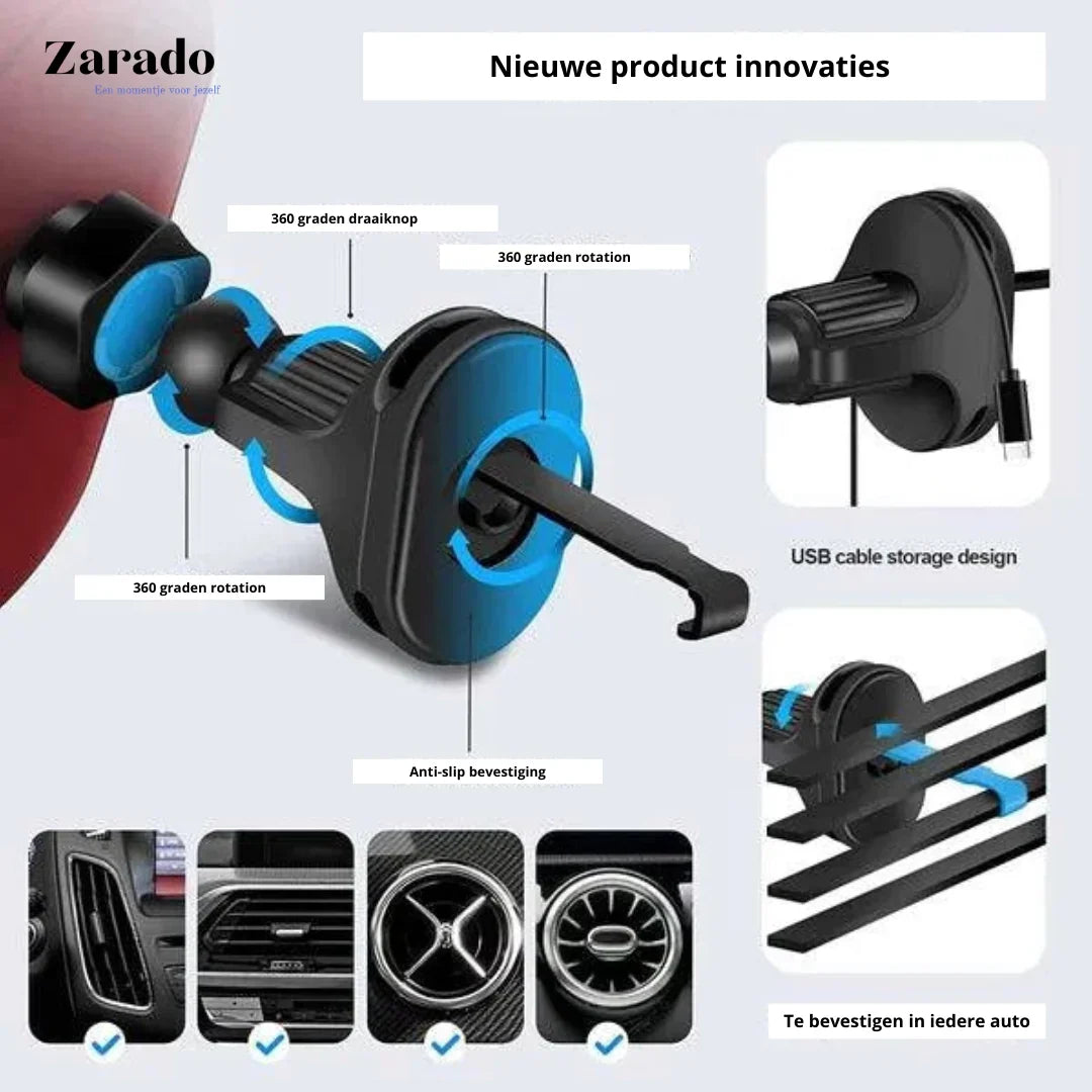 Car Phone Mount | Infrared Auto-Clamp & 10W Fast Wireless Charging | Air Vent Clip