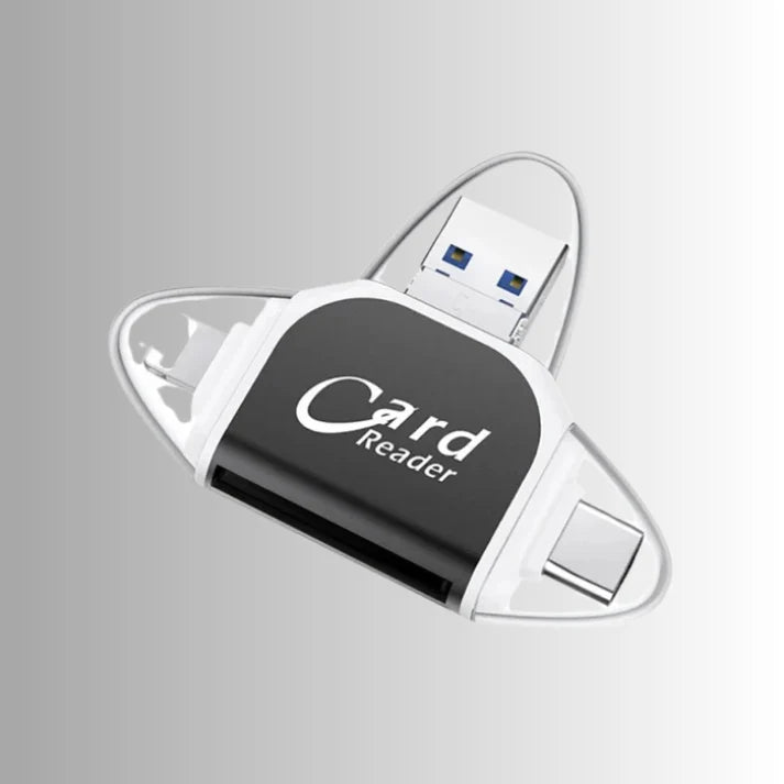 Card Reader | 4-in-1 USB/USB-C/Micro-USB & Lightning | Slim Keychain