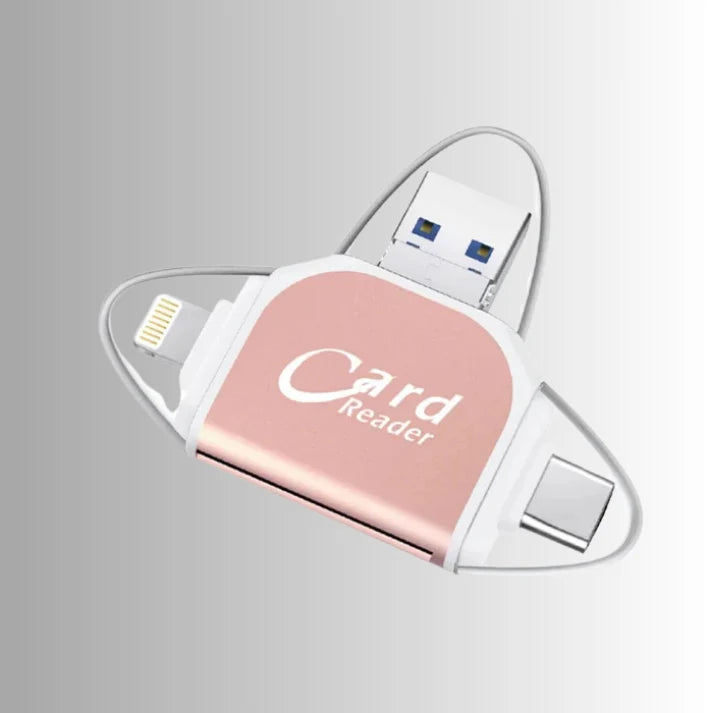 Card Reader | 4-in-1 USB/USB-C/Micro-USB & Lightning | Slim Keychain