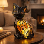 Cat Table Lamp | Tiffany-Style Colored Resin & USB-Powered