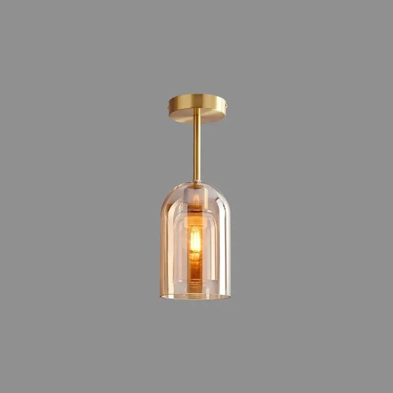 Ceiling Lamp | Copper & Glass Shade | 3-Color LED Included