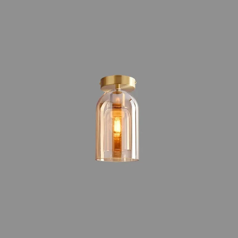 Ceiling Lamp | Copper & Glass Shade | 3-Color LED Included