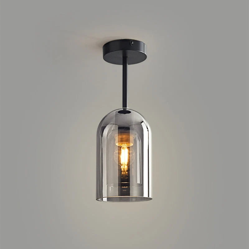 Ceiling Lamp | Copper & Glass Shade | 3-Color LED Included