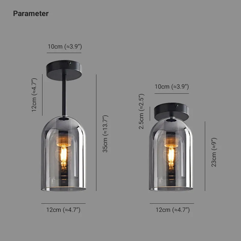 Ceiling Lamp | Copper & Glass Shade | 3-Color LED Included